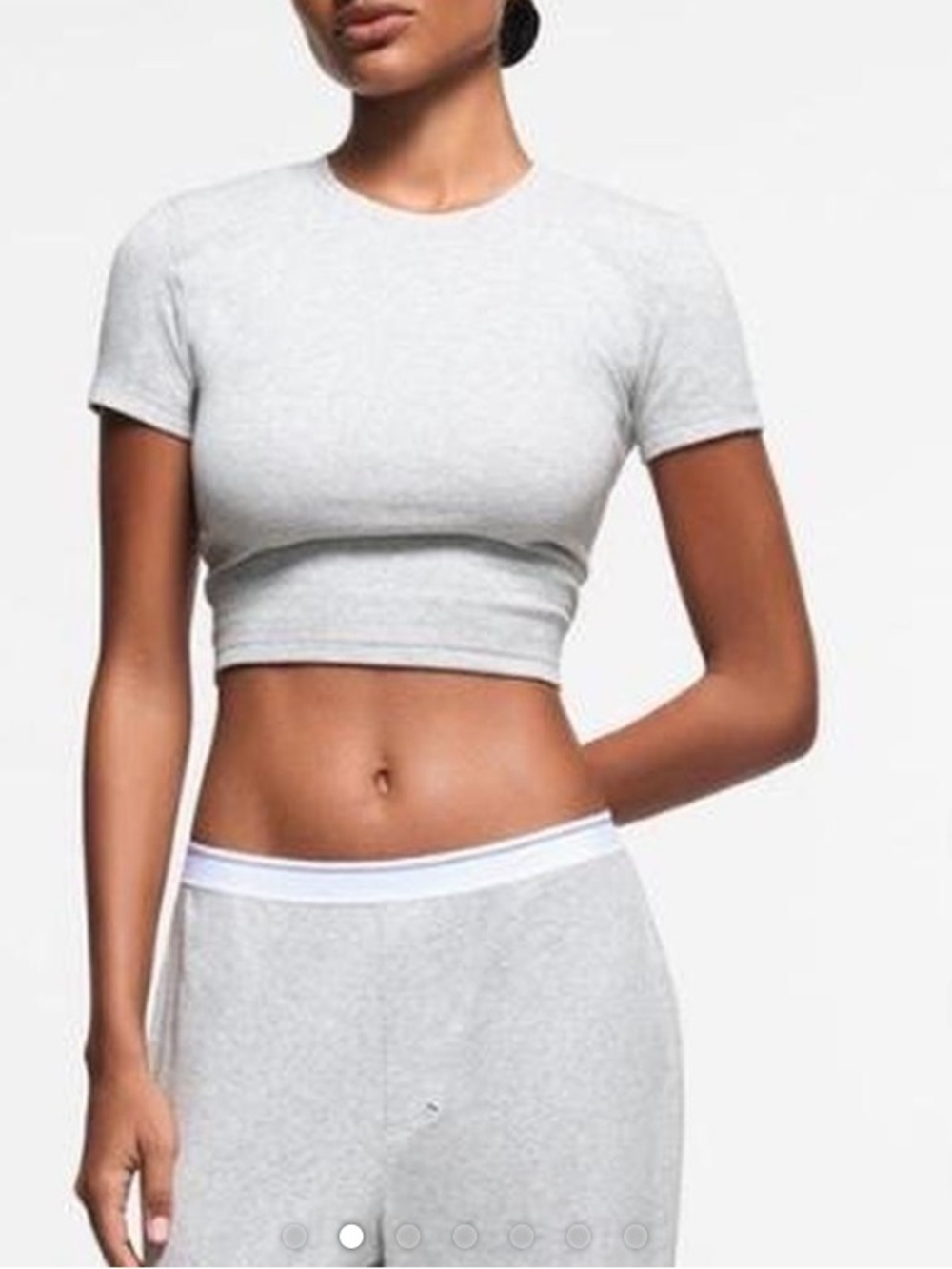 SKIMS Light Gray Ribbed Crop Top with Shoulder Pads